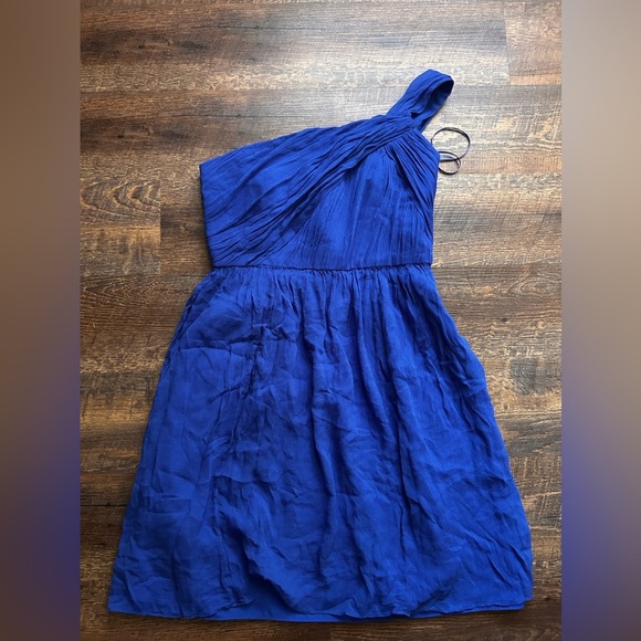J. Crew Lucienne Blue Silk Chiffon Dress Size 10P - Picture 3 of 7